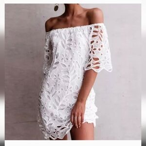 Pretty Garden Woman's  Floral Lace Off The Shoulder Elegant Mini Dress Sz S